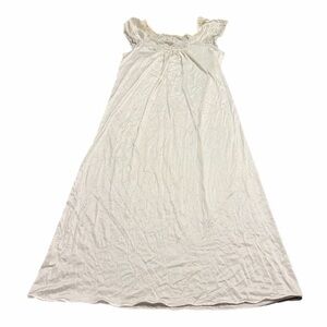 80s British Vintage BHS Silky Lace Trim Maxi Slip Nightgown (Ivory) Size M